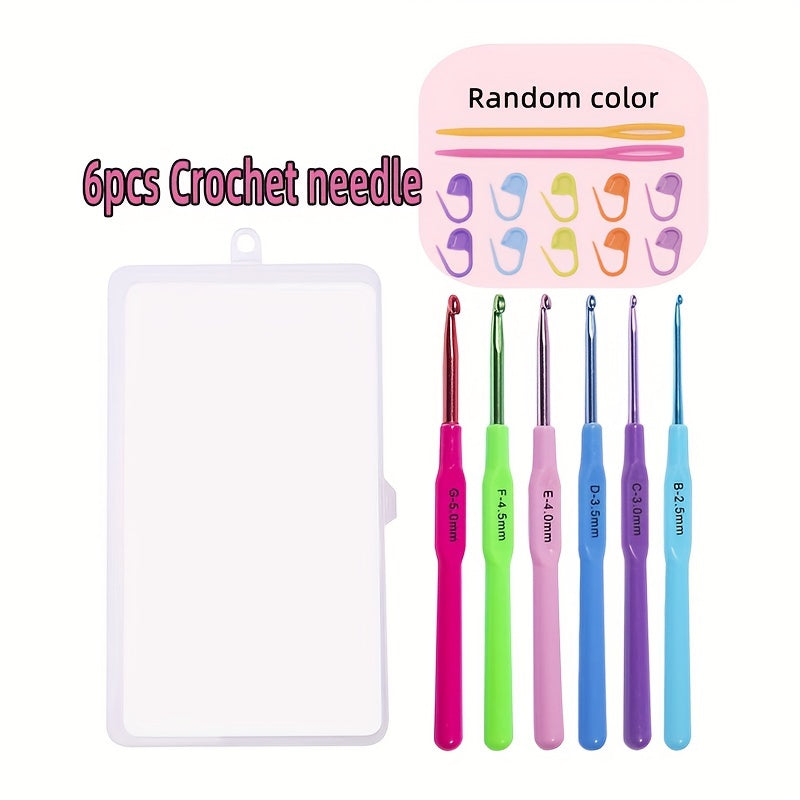 6pcs Colorful Plastic Handle Crochet Hooks Set 2.5mm-5.0mm