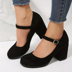 Women's Block Heel Buckle Strap Pumps Work Shoes