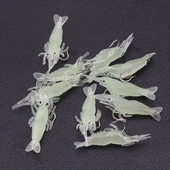 10pcs Luminous Shrimp Soft Bait w/Hooks for Carp Fishing Silicone Glow in Dark