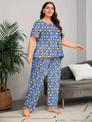 Floral Print Pajama Set Women's Short Sleeve Top & Pants