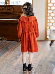 Girl's Solid Corduroy Princess Dress Long Sleeve Spring Fall Party