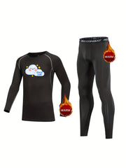 Kids Compression Fleece Sets Long Sleeve Crew Neck Pullover Matching Pants