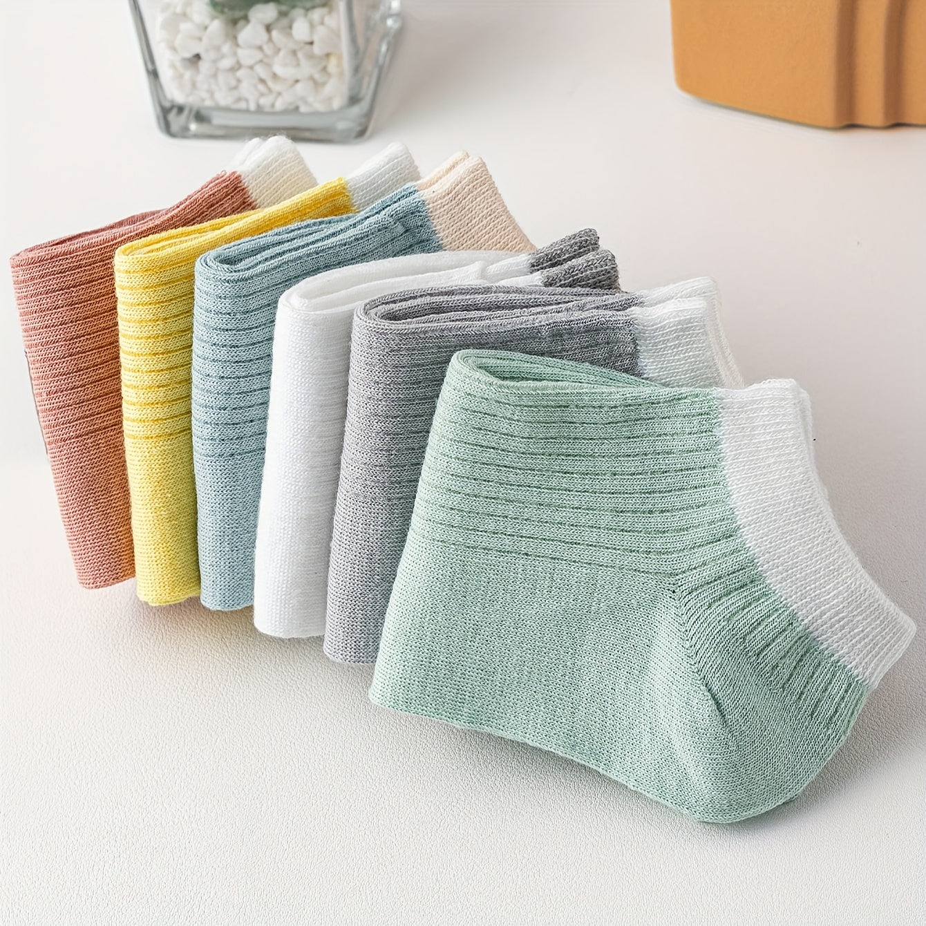 6 Pairs Colorblock Trim Soft Lightweight Socks Low Cut Ankle Women's Stockings