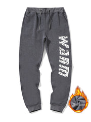 Men's Winter Fleece Sweatpants Loose Fit Alphabet Print Jogger Pants