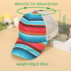 Hip Hop Striped Trucker Hat Printed Mesh Baseball Cap