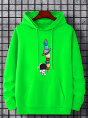 Planets Print Hoodie Men's Casual Graphic Pullover Hoodie