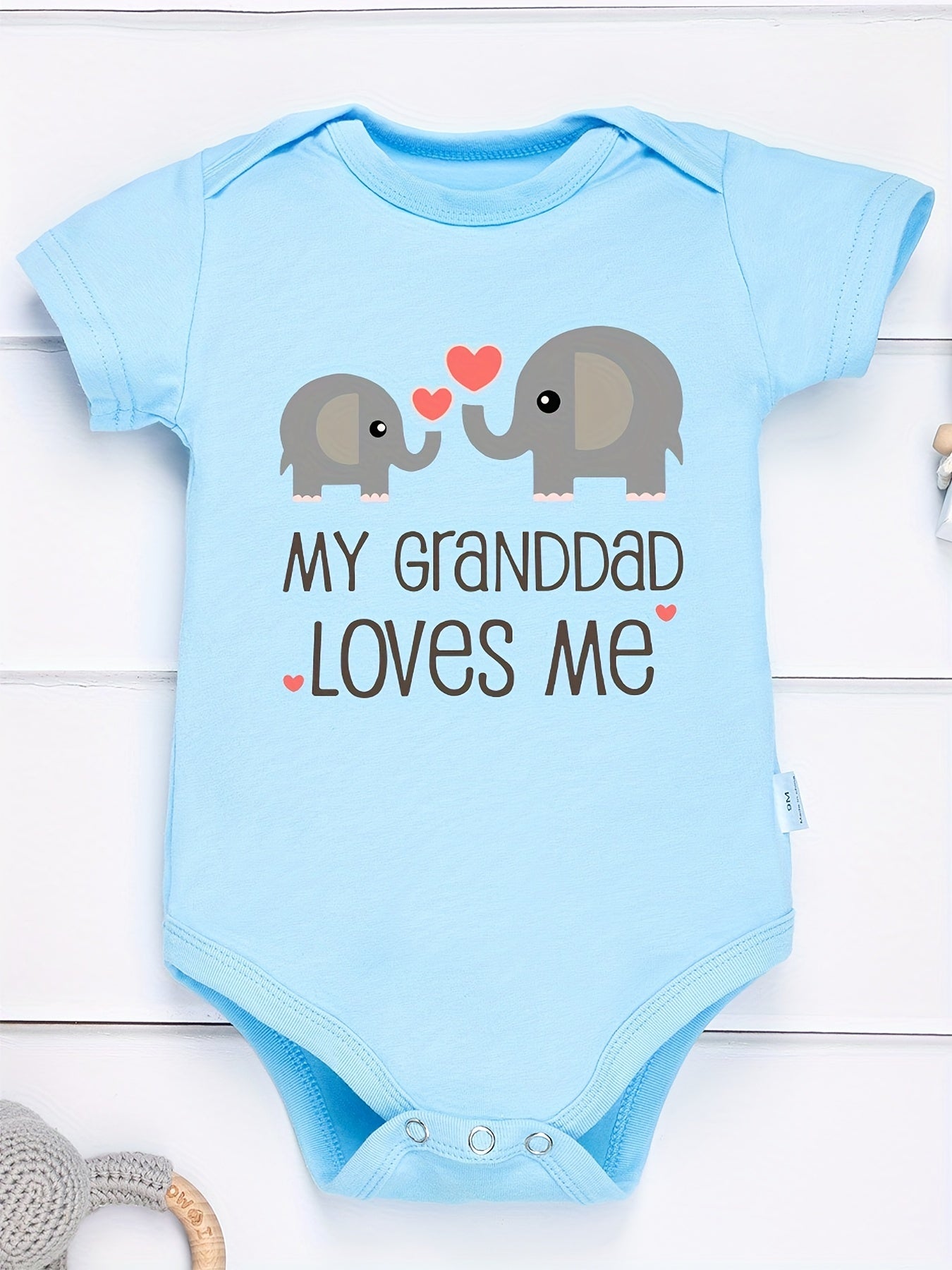 Baby Boys Romper My Granddad Loves Me & Elephants Print