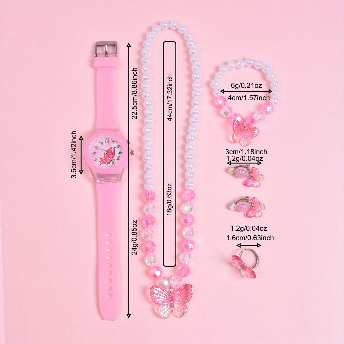Girls' 6pcs Set Dual Movement LED Glowing Quartz Watch
