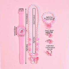 Girls' 6pcs Set Dual Movement LED Glowing Quartz Watch