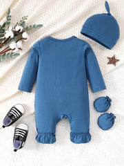Hi I m Here Letter Print Unisex Baby Romper Hat Gloves Set