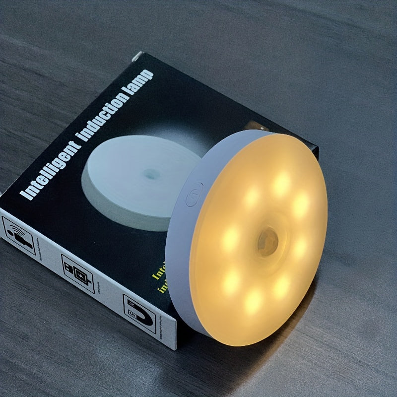 8 LED Rechargeable Motion Sensor Night Light Round Step Lamp