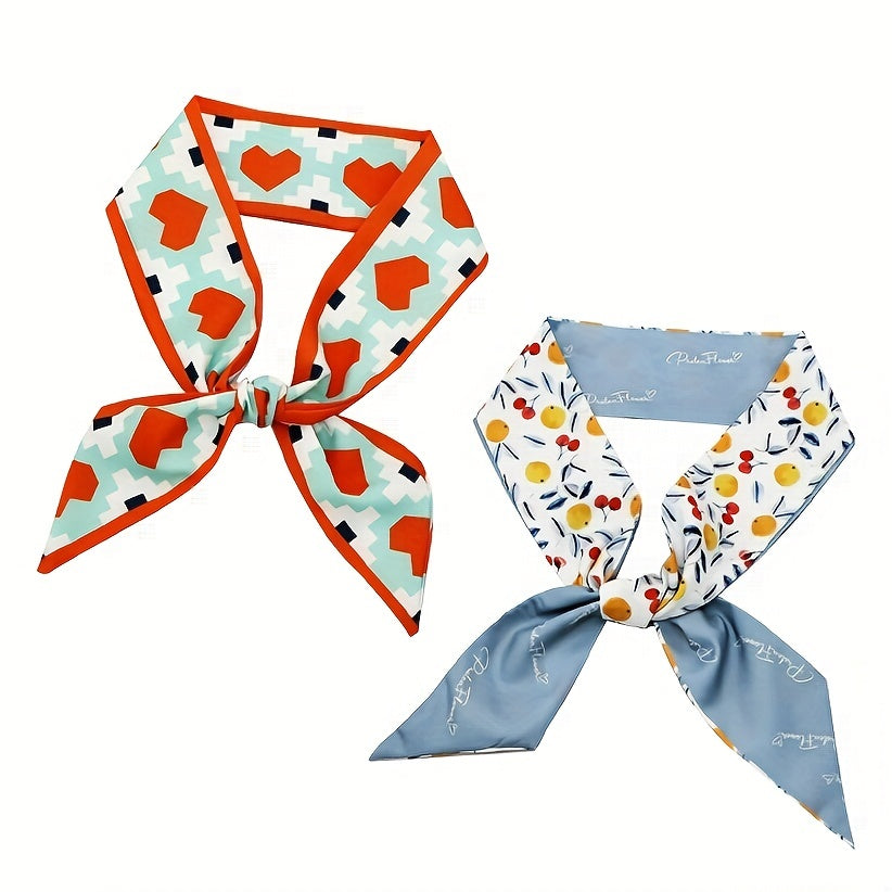 2pcs Orange Skinny Scarf Long Ribbon Neckerchief Decorative W