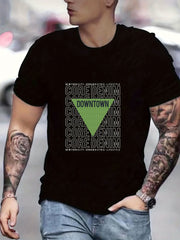 Retro Letter Print Men's Graphic Crew Neck Active T Shirt