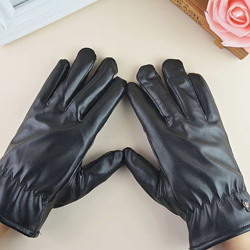 Winter Touch Screen Gloves PU Leather Velvet Warm Gloves