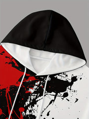 Men's Ink Print Block Hoodie Loose Pullover for Autumn Winter