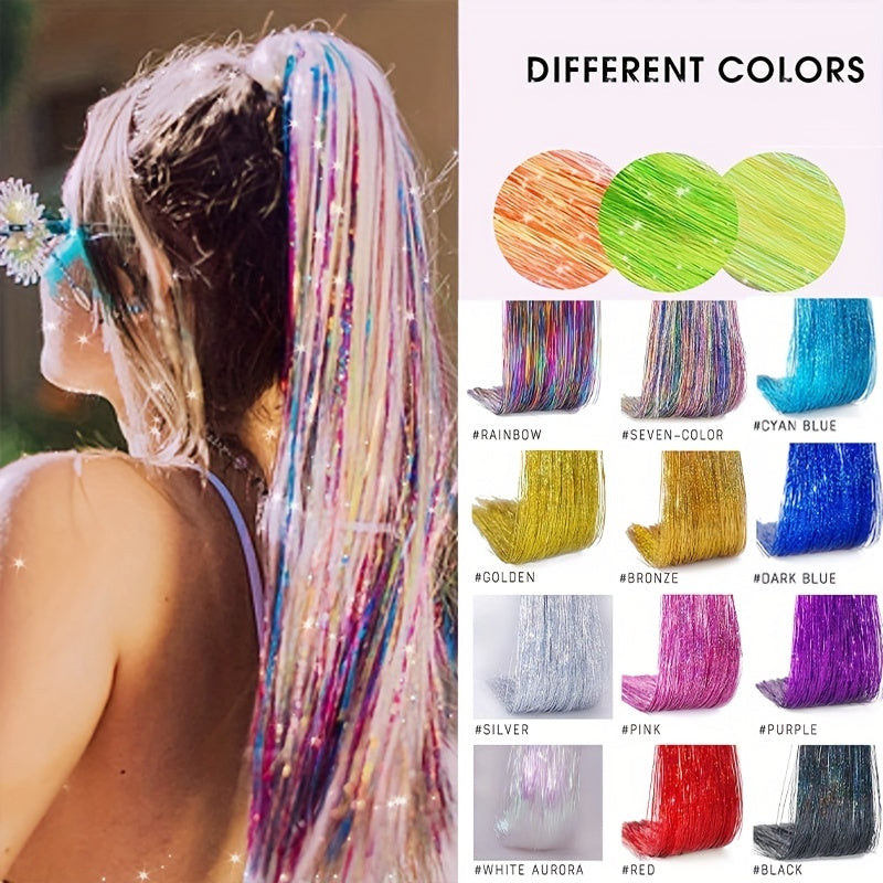 60 96 Cm Sparkle Hair Tinsel Rainbow Colored Strands Hair Extensions