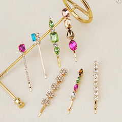 7pcs Colorful Rhinestone Hairpin Golden Hair Clip