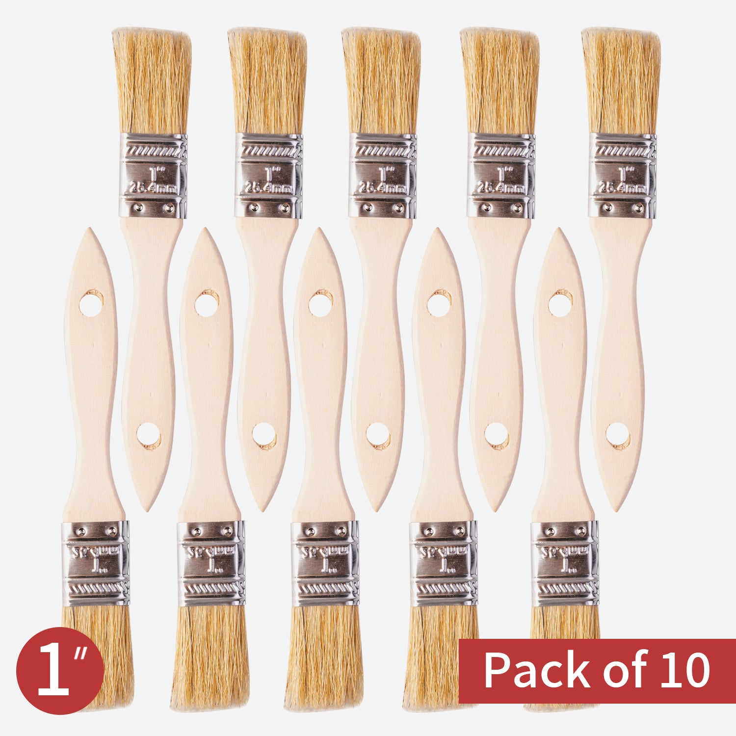 10 Pack Chip Paint Brushes Set - Natural Bristle - Painting Stain