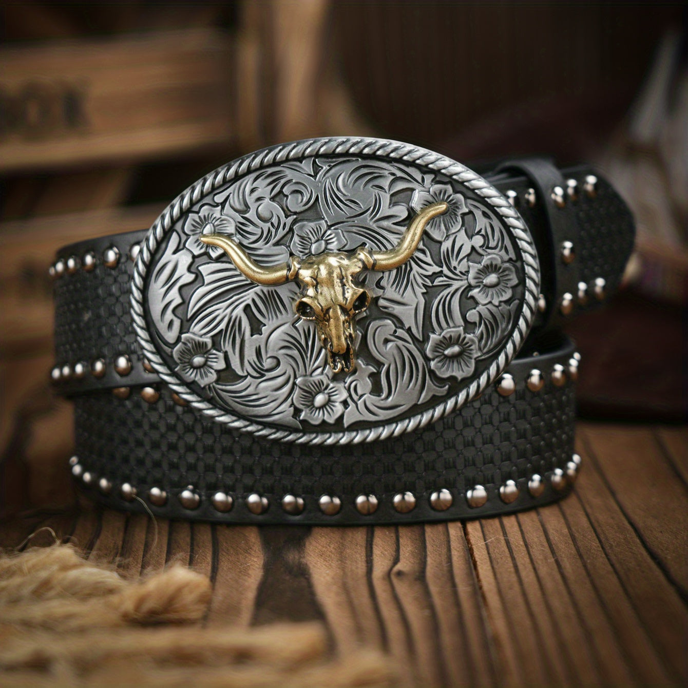 Vintage Bull Pattern Leather Belt For Men