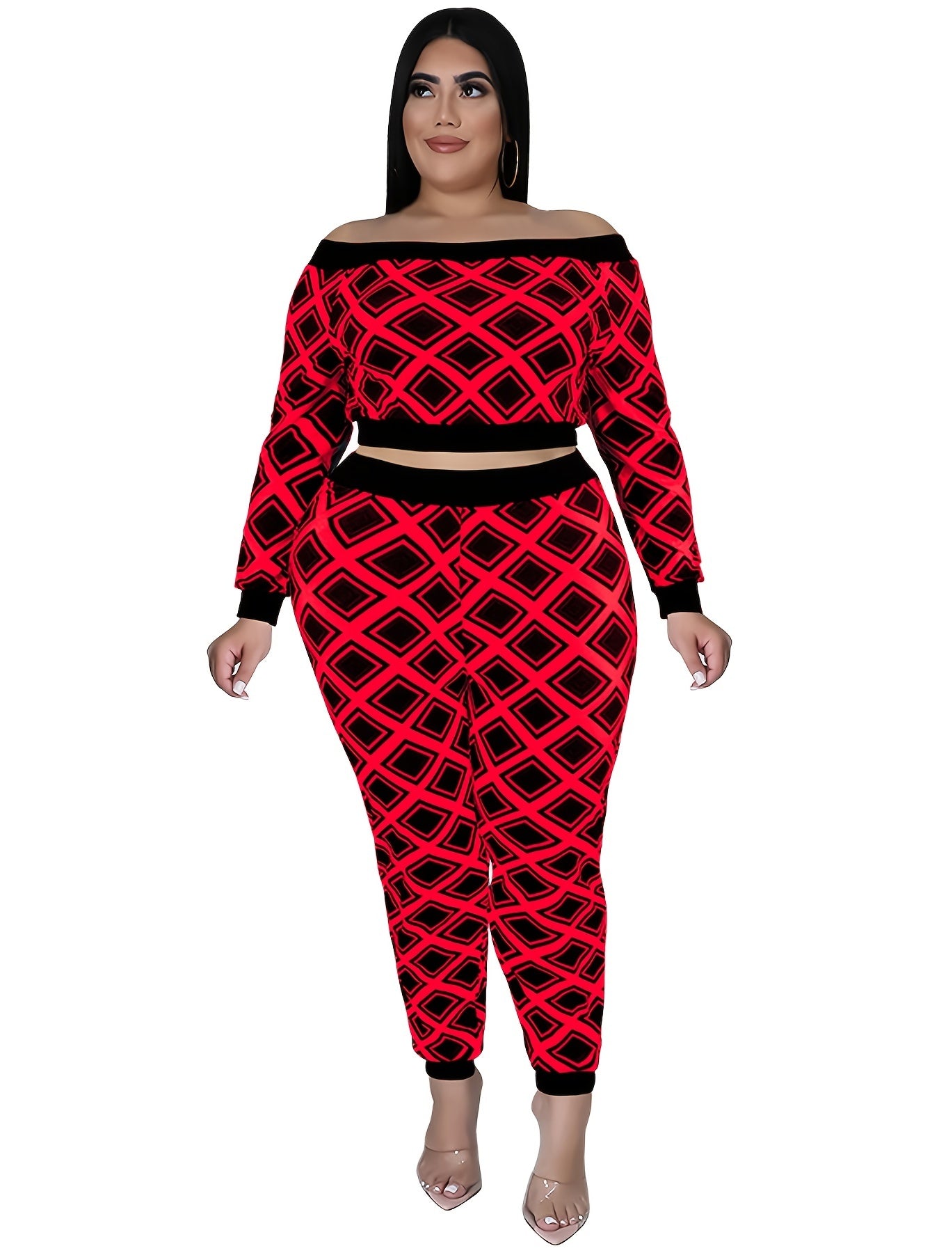 Geometric Off Shoulder 2pcs Set