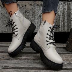 Women's Lace Up Short Boots Platform Waterproof Shoes
