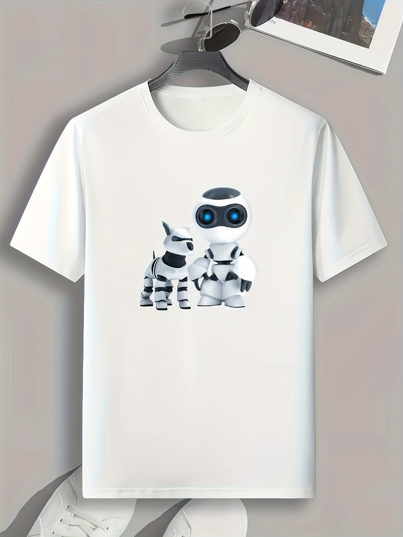 Men's Robot Print Graphic T-shirt for Summer