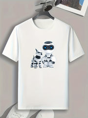 Men's Robot Print Graphic T-shirt for Summer