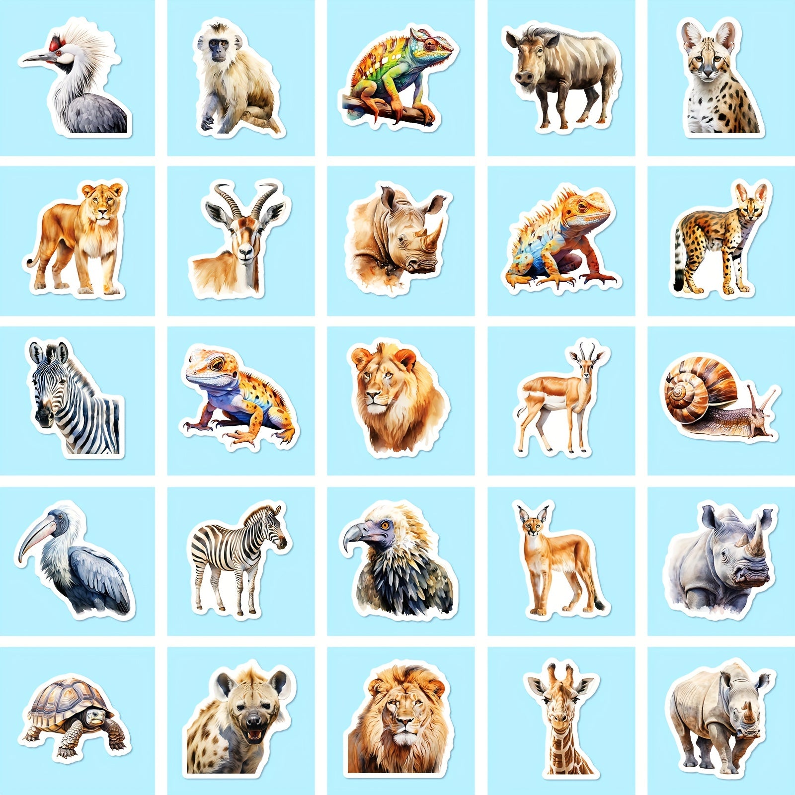 100pcs African Animal Stickers Watercolor Decals for Bottles Laptops Phones