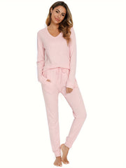 Polka Dot V-Neck Lounge Set Long Sleeve & Pants Women's Loungewear