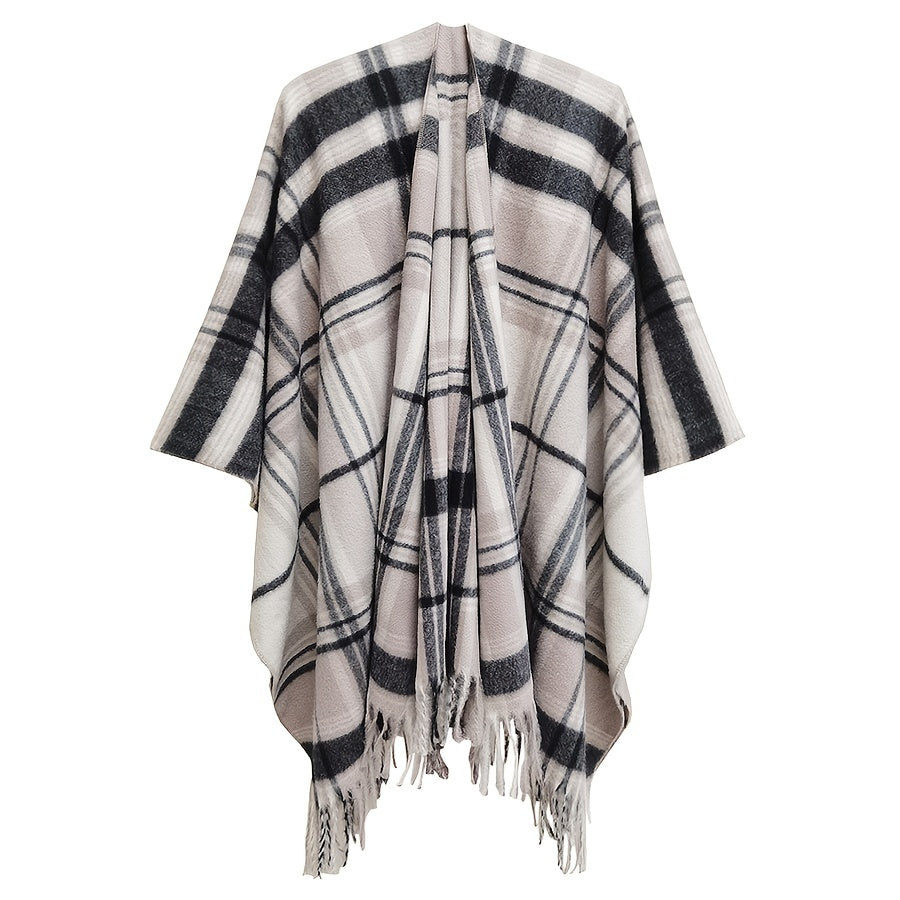 Plaid Shawl With Tassel Long Warm Winter Shawl