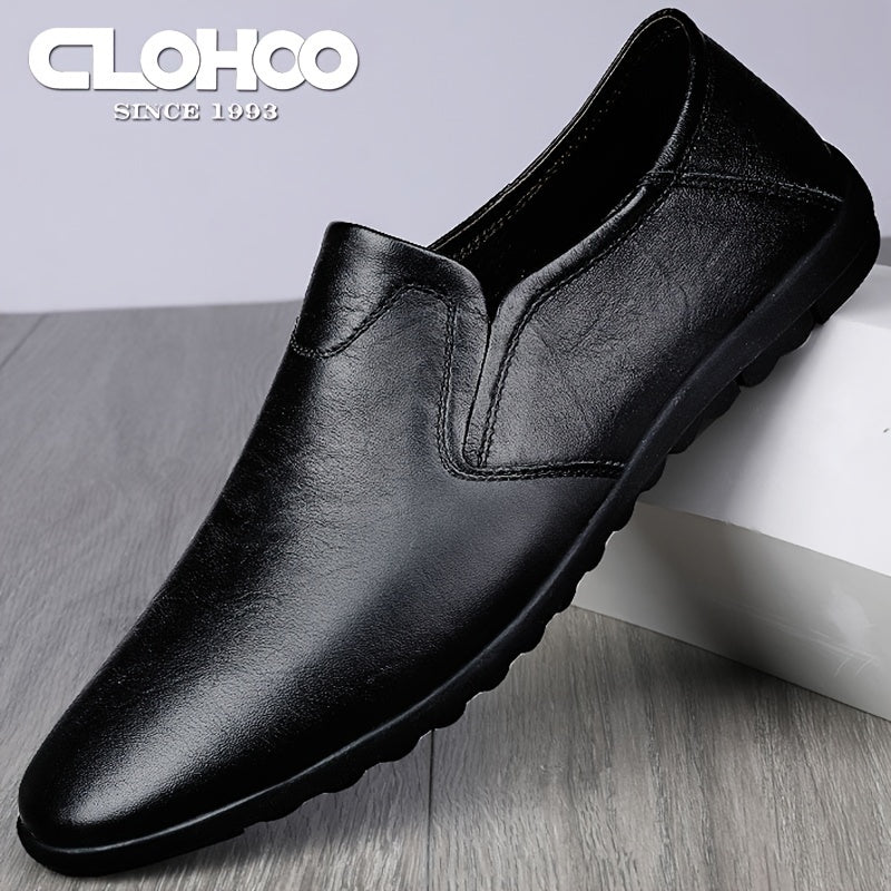 CLOHOO Men's Leather Loafer Shoes Customized Rubber Sole Slip On