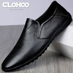 CLOHOO Men's Leather Loafer Shoes Customized Rubber Sole Slip On