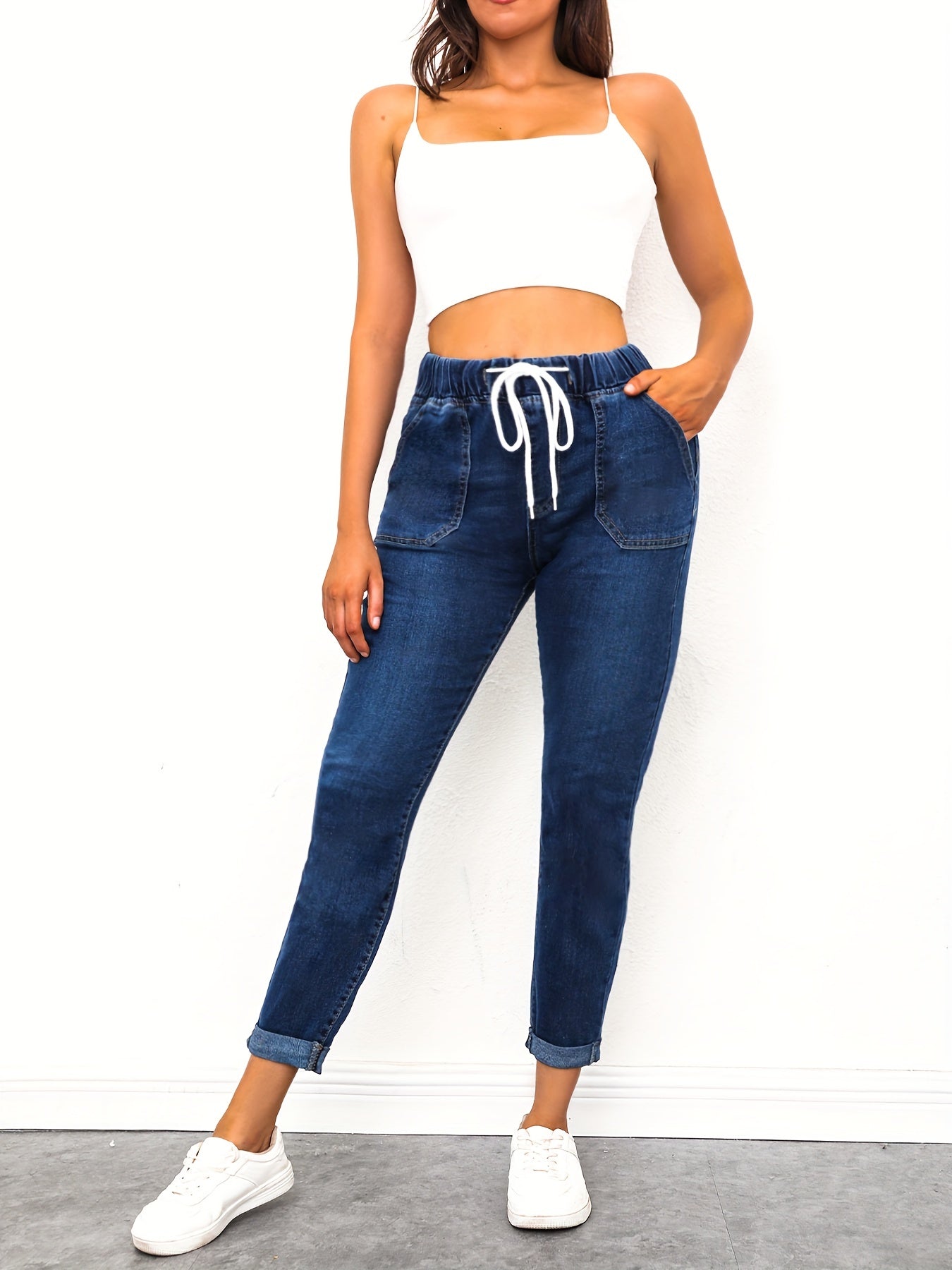 Dark Skinny Jeans High Stretch Casual Denim Trousers