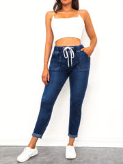 Dark Skinny Jeans High Stretch Casual Denim Trousers