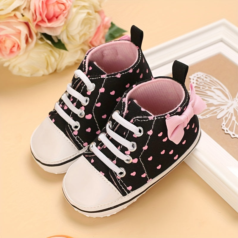 Heart Printed Lightweight Skate Shoes for Baby Girls, Non-slip Toddler Shoes
