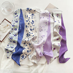 Floral Silk Scarf Handbag Handle Ribbon Hair Tie