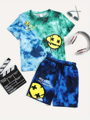 Boys Tie Dye T-shirt & Shorts Set Round Neck Top Casual Kids Clothes Summer