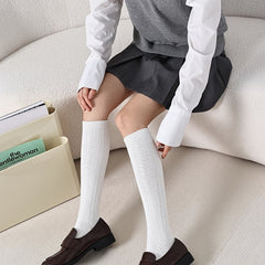 Solid Calf Socks College Style Knee High Socks Women's Stockings