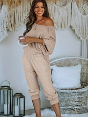 2 Piece Set Solid One Shoulder Top & Pants Outfits