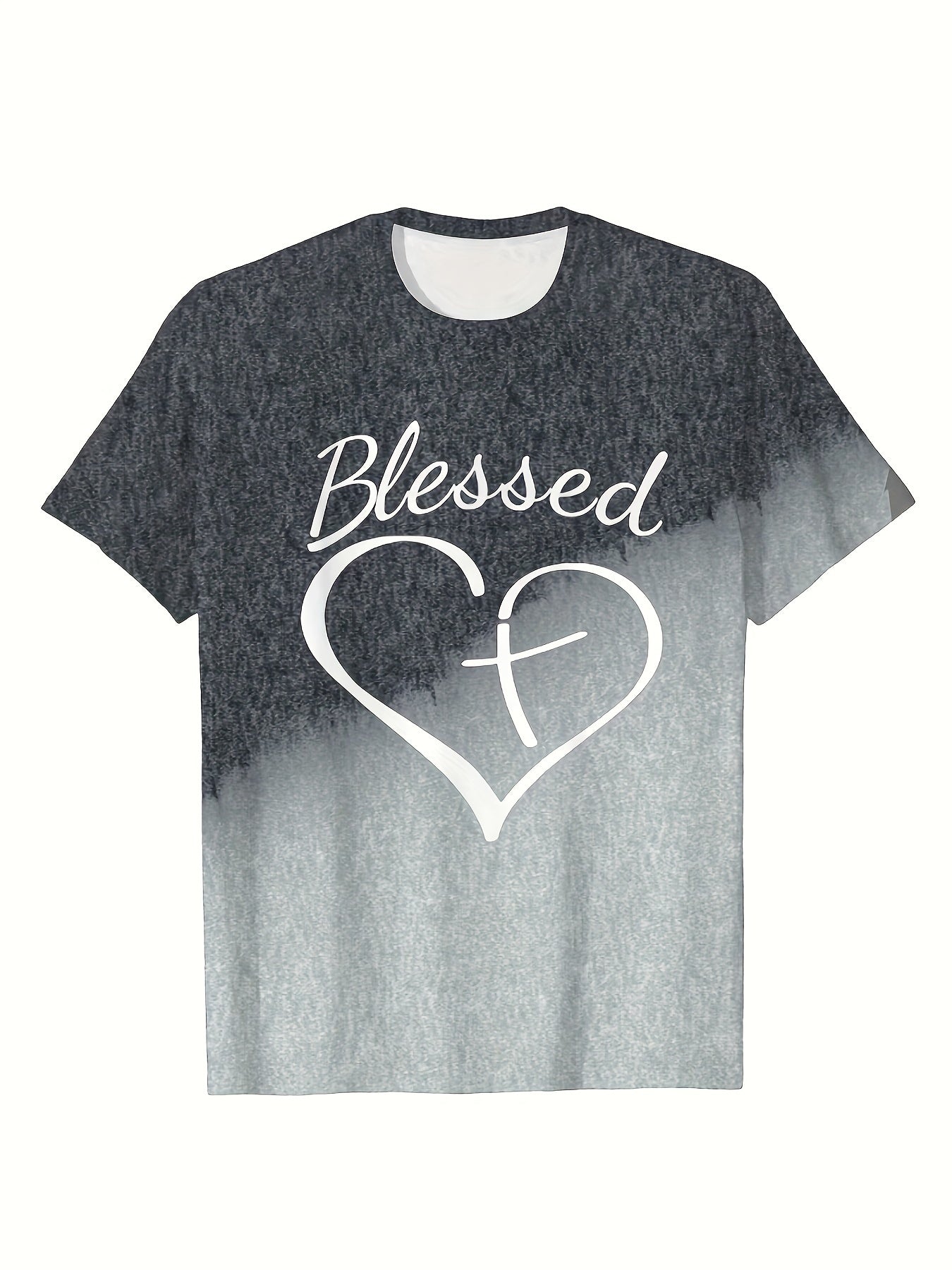 BLESSED Print Heart & Cross Graphic Short Sleeve T shirt For Girls