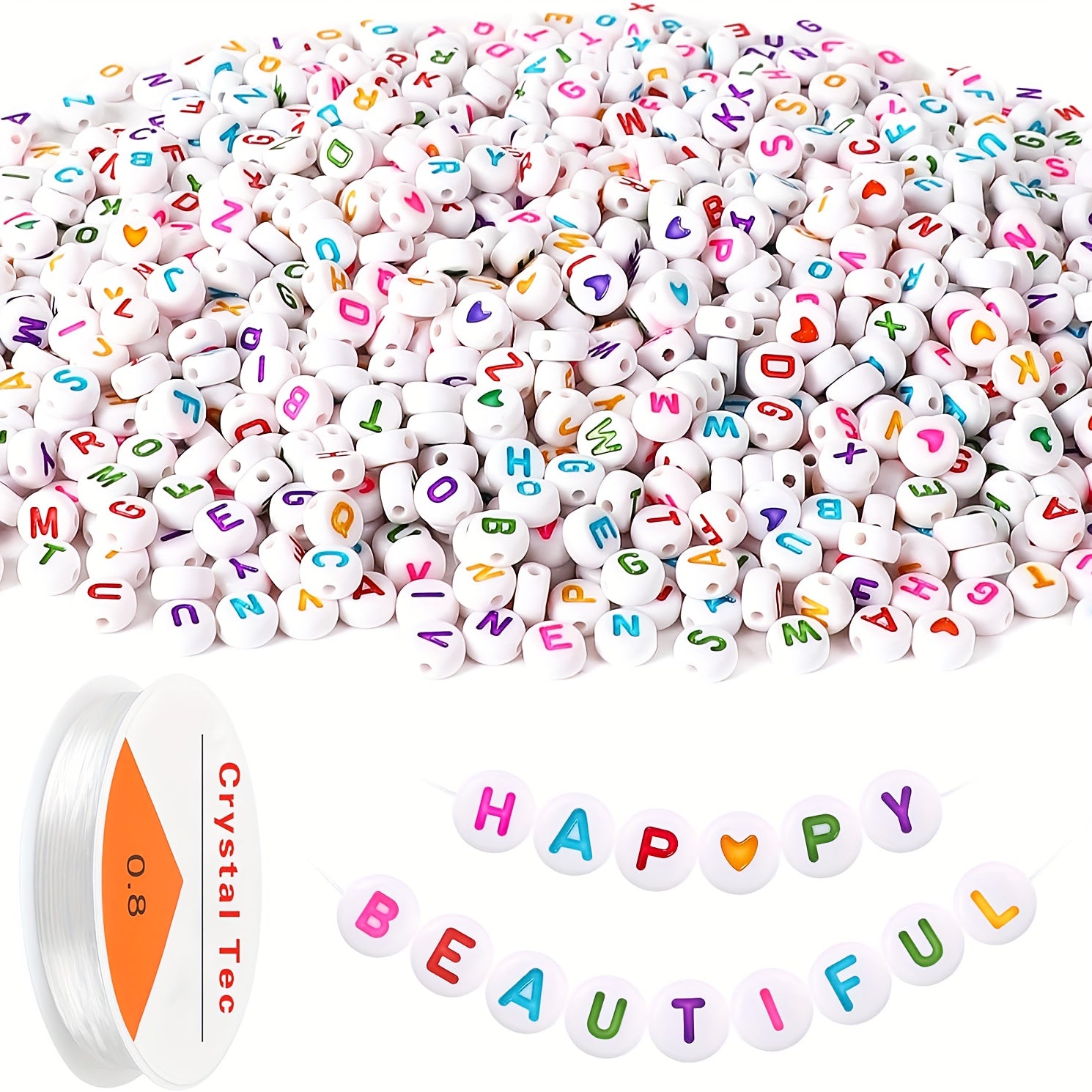 1000Pcs 4 7mm Acrylic Letter Beads & Elastic String DIY Jewelry Making