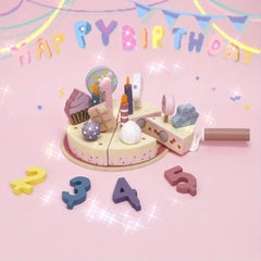 Wooden Birthday Cake Playset for Kids - Includes Candles, Cupcakes, Numbers