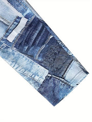 Plus Denim Print Scoop Neck High Stretch Jumpsuit
