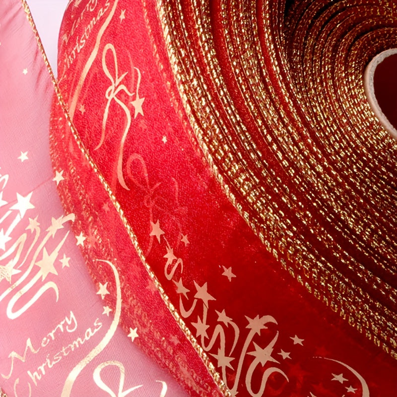 Red Printed Ribbon Christmas Tree Decoration Gift Wrapping Ribbon