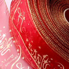Red Printed Ribbon Christmas Tree Decoration Gift Wrapping Ribbon
