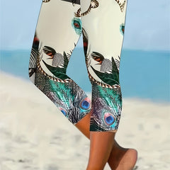 Tropical Print Skinny Capris Leggings Casual Elastic Waist Cropped Leggings
