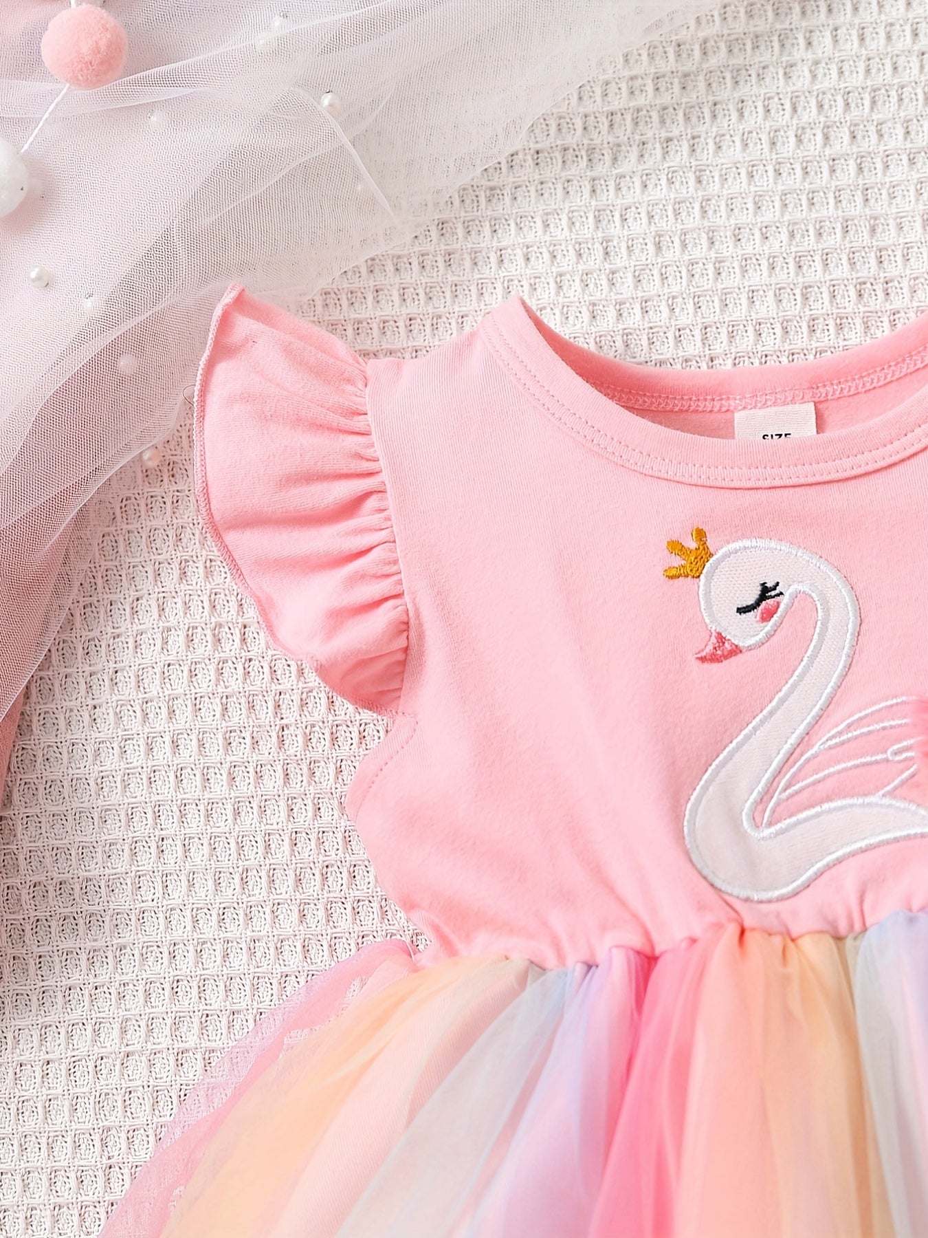 Goose Graphic Mesh Dress for Baby Girls