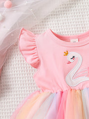 Goose Graphic Mesh Dress for Baby Girls