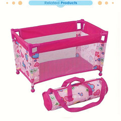 Metal Doll Playpen Baby Dolls Travel Cot Bed With Carry Bag For Kids Christmas