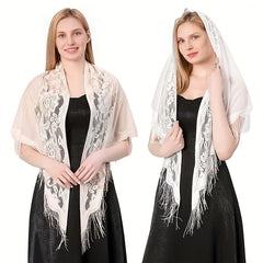 Flower Embroidery Triangle Scarf Tassel Shawl Boho Head Wraps